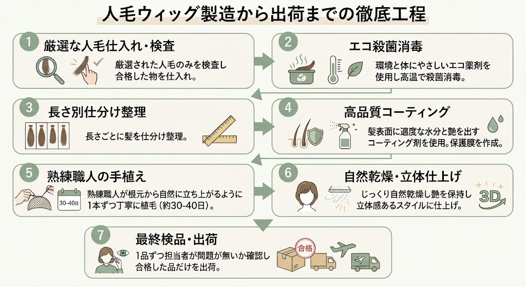 人毛の仕入れから商品出荷まで工程
