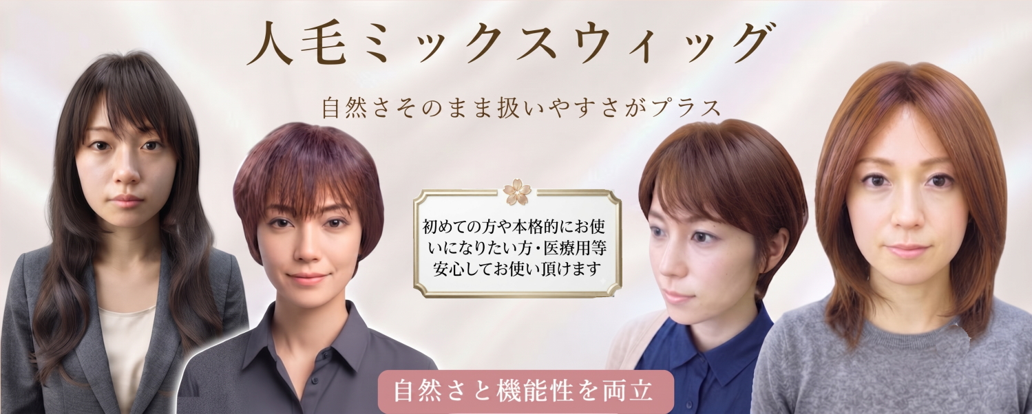 人毛ミックスフルウィッグ（総手植え・高品質スキン付き）商品一覧へ