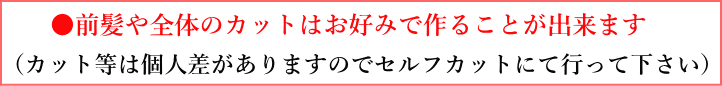 ●前髪等全体に髪が長い場合はレーザーなどでセルフカットにて調節して下さい