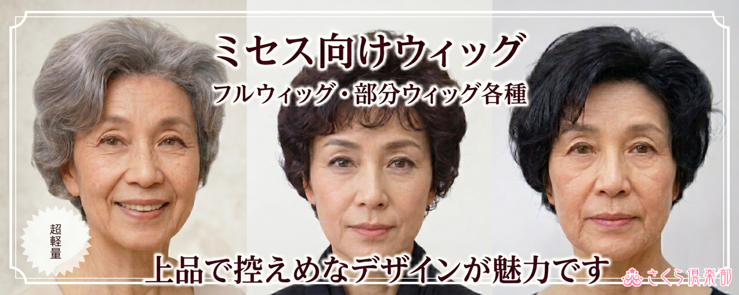 ミセス向けウィッグ（部分ウィッグ・フルウィッグ・白髪入り）商品一覧へ