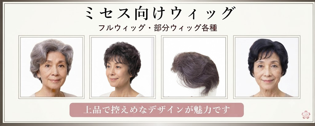 ミセス向けウィッグ（部分ウィッグ・フルウィッグ・白髪入り）商品一覧へ
