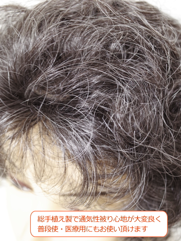 フルウィッグ 人工毛 ミセス・シニア向け 総手植え製 ショートカール白髪20%入り 320sフロント部分左上から画像