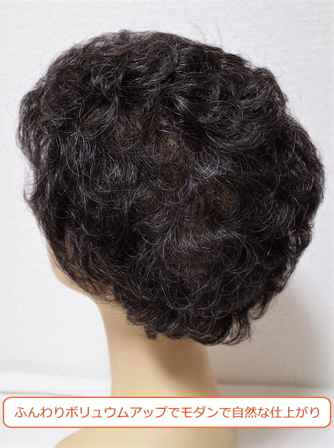 フルウィッグ 人工毛 ミセス・シニア向け 総手植え製 ショートカール 白髪5%入り n600s後ろ姿画像