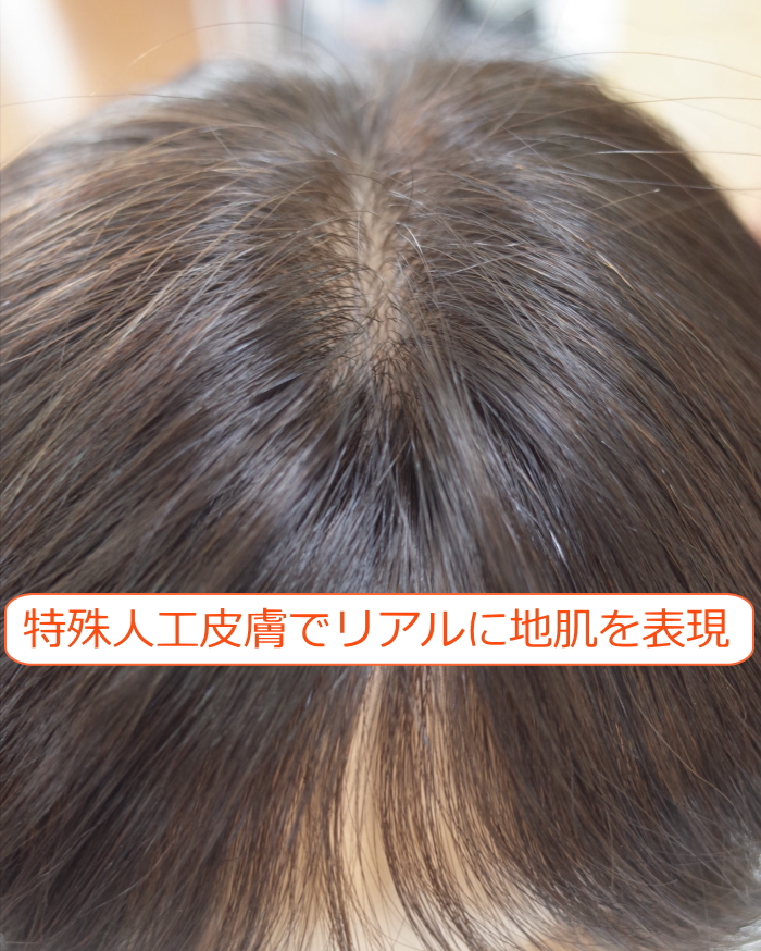 女性用人毛部分ウィッグLサイズセンター分け地肌付きtop-600トップ分け目画像
