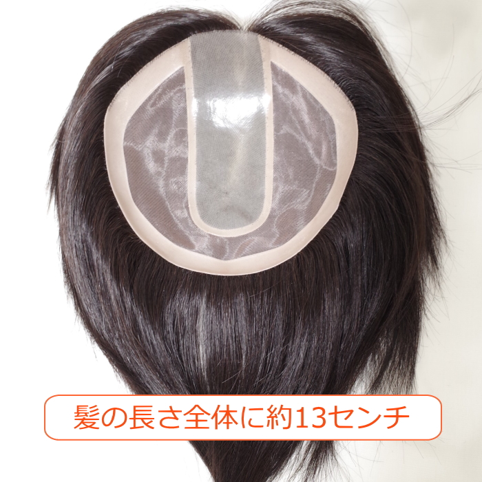 女性用人毛部分ウィッグLサイズセンター分け地肌付きtop-600裏面画像