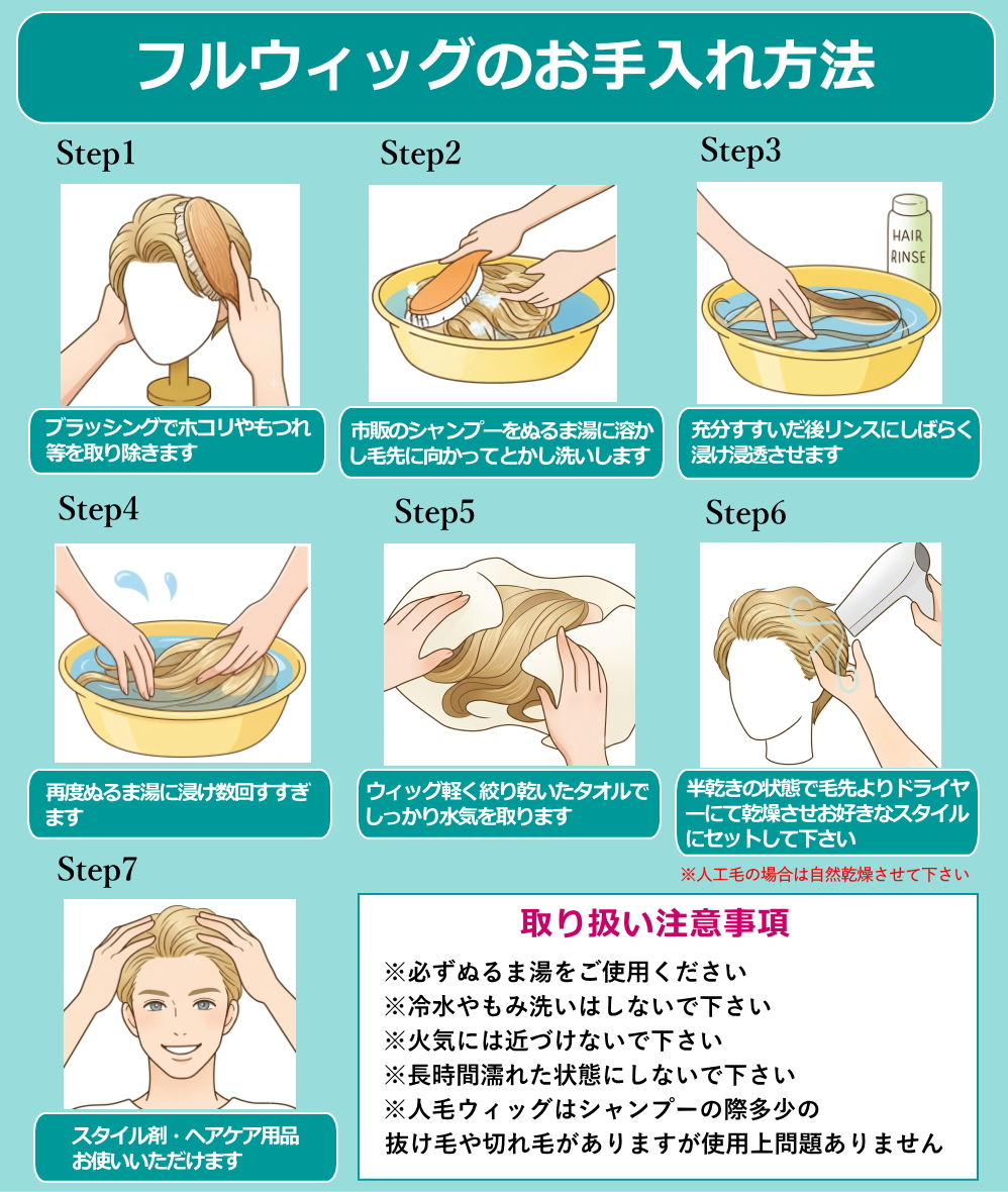 男性用フルウィッグのシャンプー方法とコツ